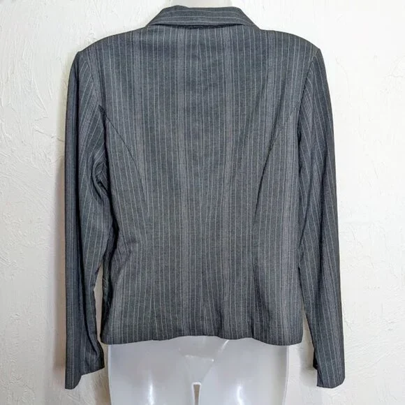 Y2K Office Siren Pinstripe Blazer Womens L Gray Striped Vintage Business Jacket - Picture 4 of 5